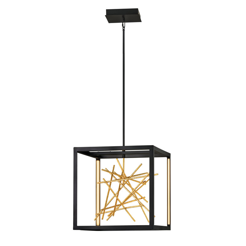 Styx Integrated LED Open Frame Cube Pendant - Black w/ Gilded Gold Branches