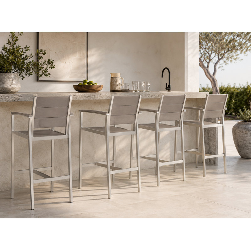 Set Of 4 Arm Betty Bar Stools, Gray
