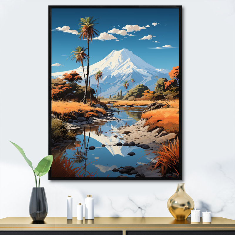 Volcan Volcanic Reflections I sur impression sur toile, Cadre flottant noir, H 32 po x l 16 po