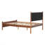 Lit avec tête de lit tapissier en cuir brun, structure en bois