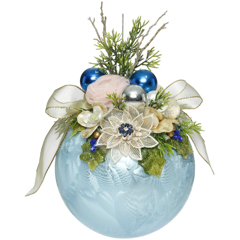 Floral Jeweled Ornament, Frosted, Light Blue - 8 Inches