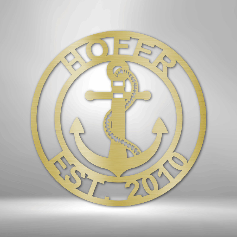 Anchor personnalisé nom de famille plaque en acier Art mural en métal, Doré, H 34,25 po x l 35,5 po x P 0,5 po, Oui