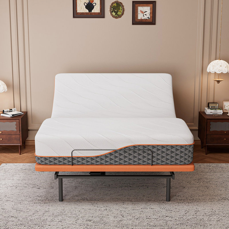 Adjustable Bed Frame With 12" Hybrid Mattress, Lumbar Support, Head-Pillow-Tillt, Smart App Control, Wireless Remote, Massage, Under-Bed Lights, USB & Type C Ports, Memory Positions