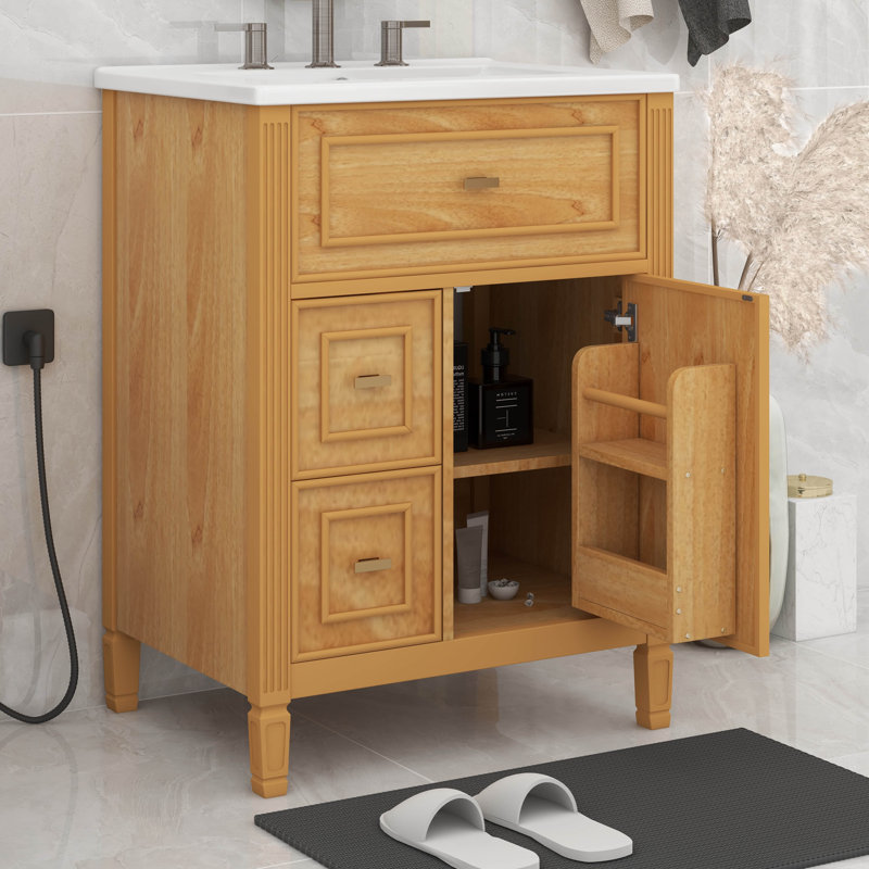 Meuble-lavabo 24 po avec lavabo, armoire de rangement avec tiroir basculant et deux tiroirs, porte à fermeture douce, tablette réglable