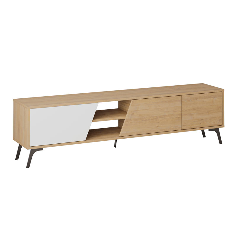 Ling 180 cm Wide Modern TV Stand Stylish Entertainment Unit for Contemporary Living Rooms, White/Oak