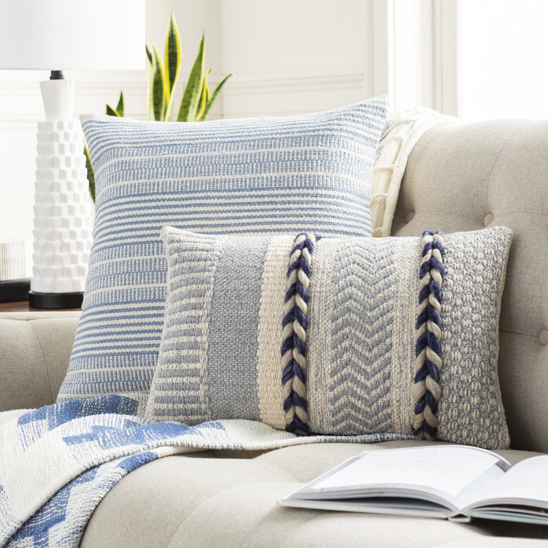 Striped Cotton Blend Pillow Cover, Denim/Navy