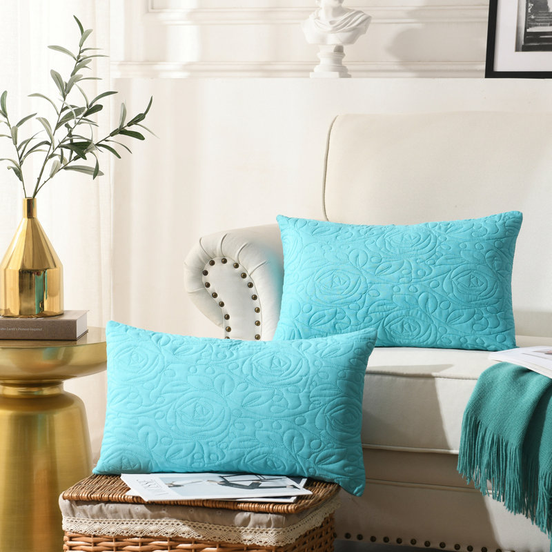 Embroidered Indoor/Outdoor Pillow Cover, Teal