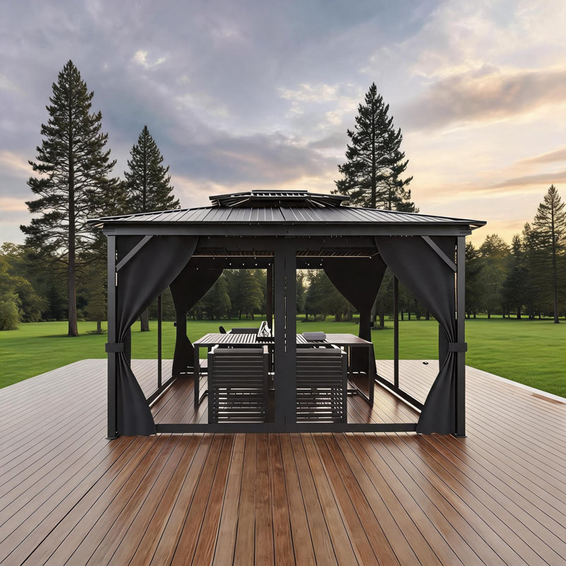 Gazebo rigide de 3 x 3,6 m avec toit métallique étanche