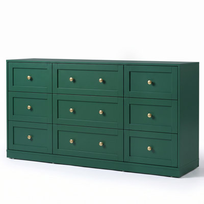 Yokota 9-Drawer White Dresser with Gold Handles,Modern 59" W Storage Chest for Bedroom, Living Room & Nursery