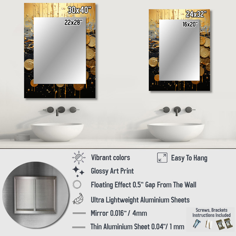Argent Magic Popart I - miroir abstrait Popart unique, grand miroir mural doré, impression d'art en métal, 32 po x 24 po