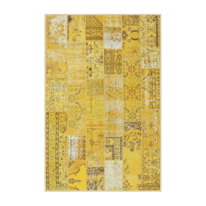 Tapis contemporain jaune, Rectangle de 3 pi x 5 pi