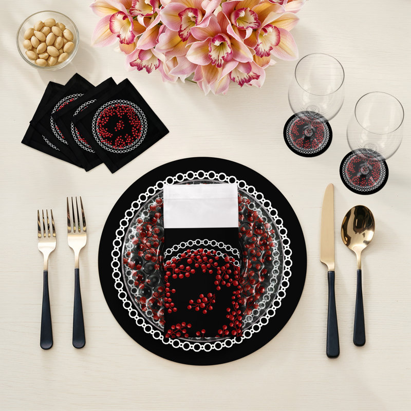 Sous-verres ronds en cuir vegan, Rouge / Noir