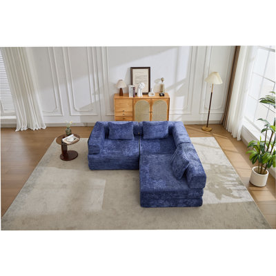 Convertible Compression Floor Sofa Bed With Fixed - Shape Frame, Boneless Modular Sectional, No Assembly, Ideal For Multi - Use Spaces