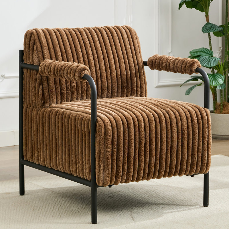 Fauteuil rembourré en velours côtelé Stolle, Microfibres brunes