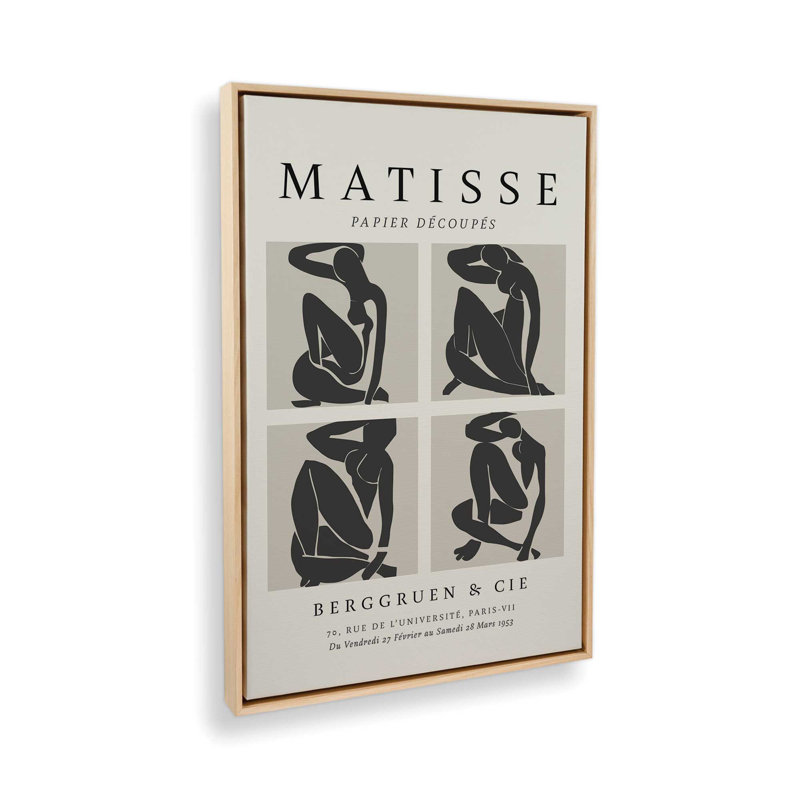 Nus Noir Matisse, affiche d'art, Cadre américain en érable flottant, H 12,75 po x l 8,75 po x P 1,75 po
