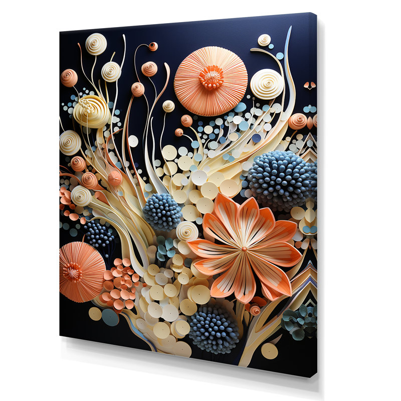 «Peach and White Coral Flowers», reproduction d'art sur toile, Toile tendue, 44" H x 34" W