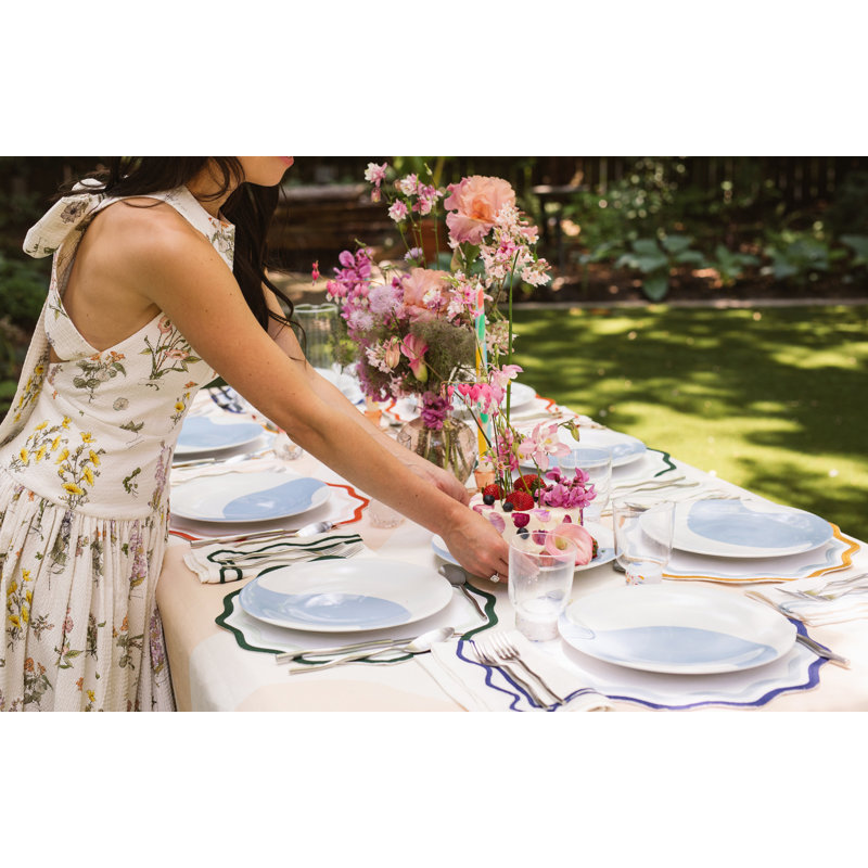 Colorblock Embroidered Linen Napkins, Dark Blue