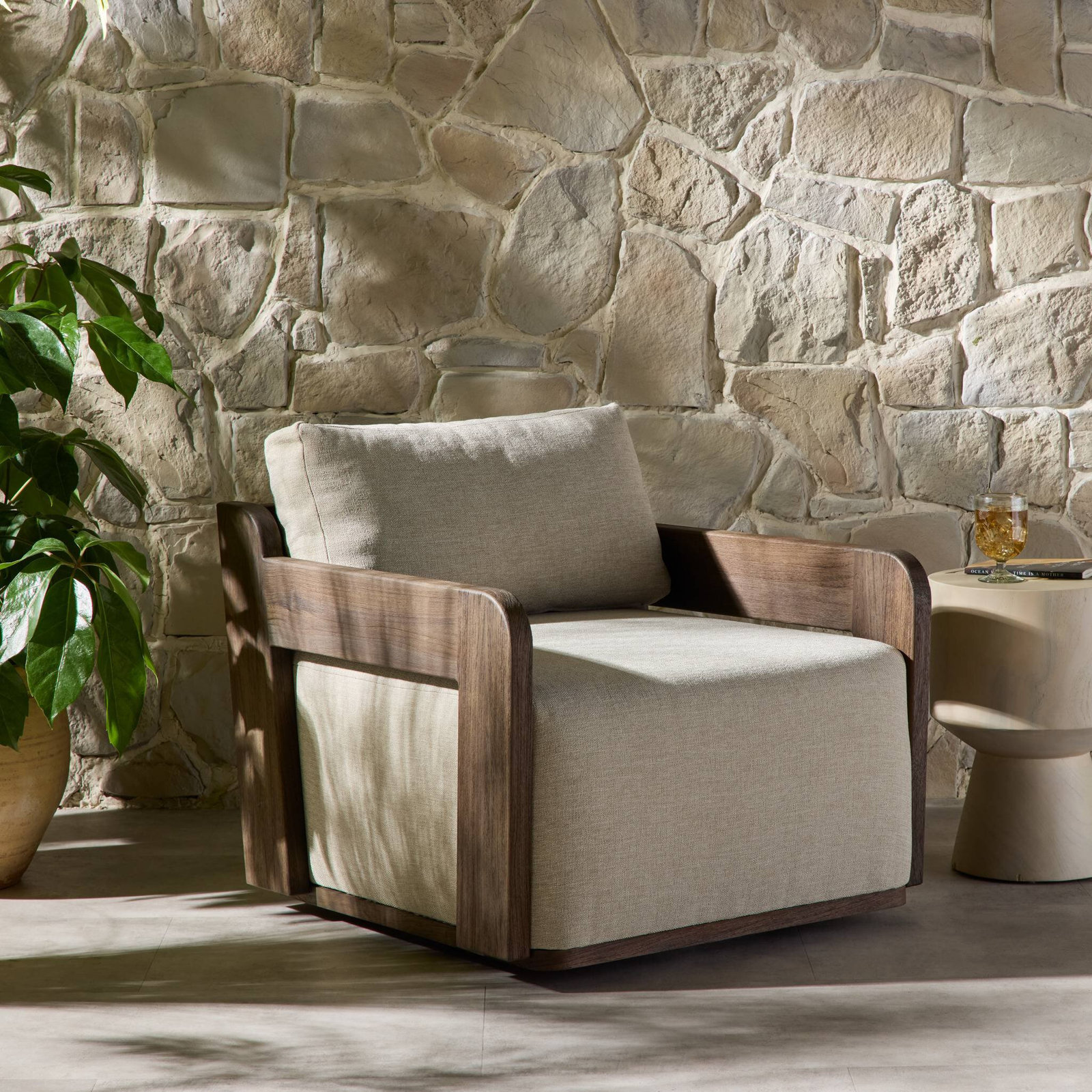 Owen Teak Wood Swivel Patio Chair