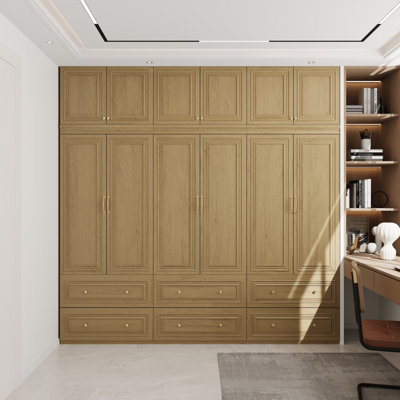 94.5" W Large Wardrobe Armoire with 6 Doors, 6 Drawers and Hanging Rods