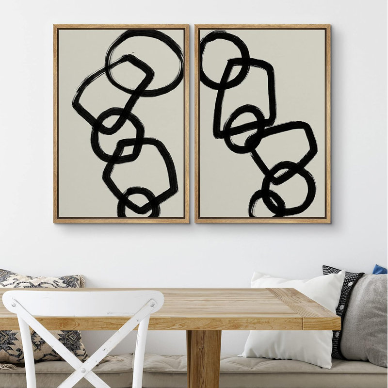 Motif de motifs géométriques abstraits noirs à motifs géométriques bicolores de style bohème nordique relax zen 2 pièces