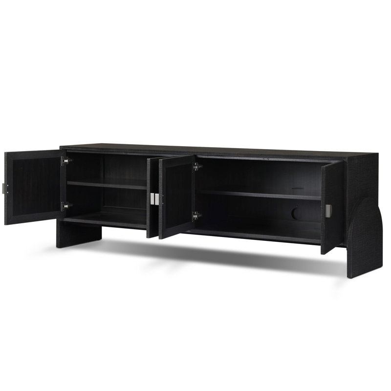 Cressida Media Console-Ivory Painted Linen, Black Linen