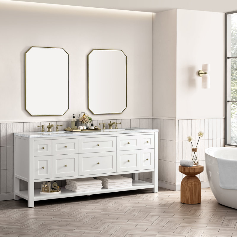 Breckenridge 72'' W Double Vanity, Bright White, Carrara White, 8" Widespread