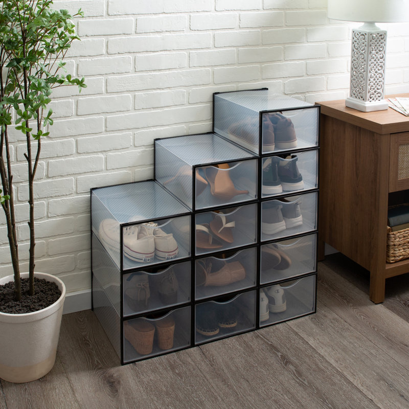 12 Pair Stackable Shoe Storage Box, Black