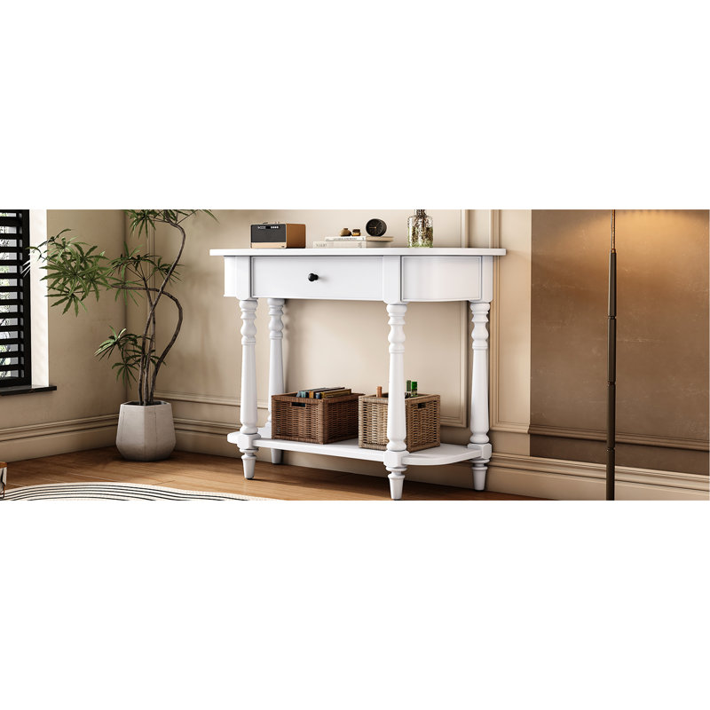 Console pour couloir avec tablette pratique de style rétro avec tiroir et espace de rangement - Maison, Blanc