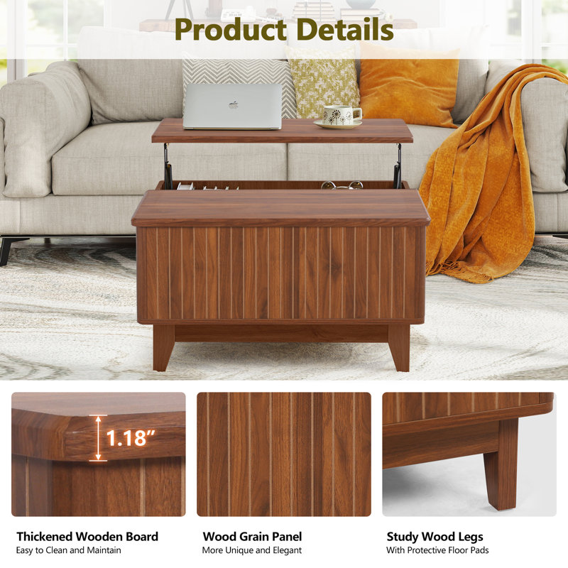 Walnut Lift-Top Coffee Table with Hidden Storage