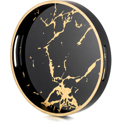Round Marble Black Coffee Tray With Handles