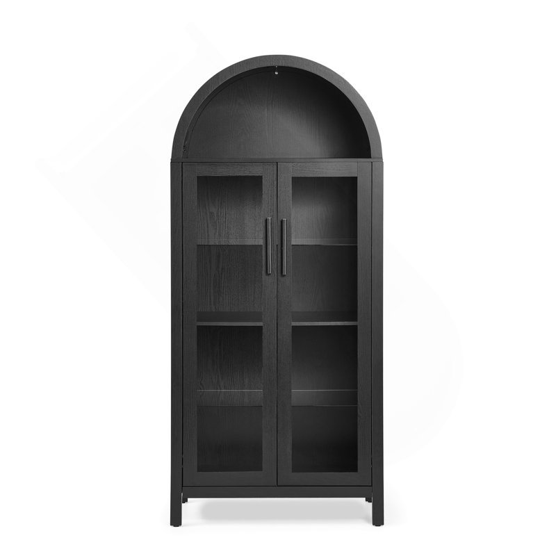Une armoire de rangement arquée haute avec une lampe, une armoire de rangement en bois de style rétro moderne avec des cloisons en verre réglables, peut être utilisée comme armoire multifonctionnelle dans les cuisines