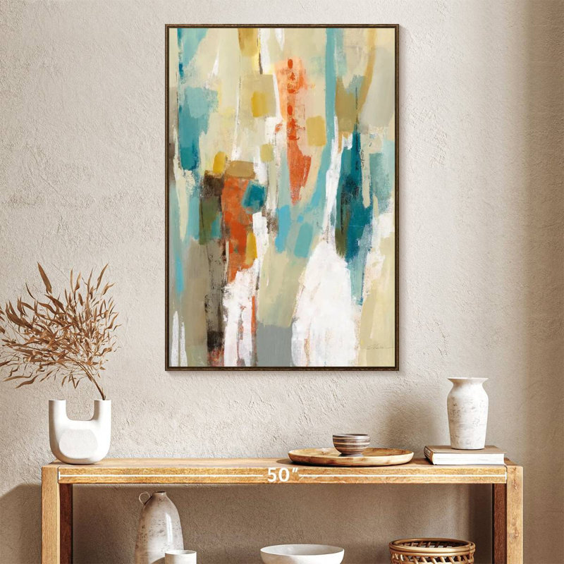 Marches sur le sable abstrait, Floating Frame Walnut, 27 po x 40 po