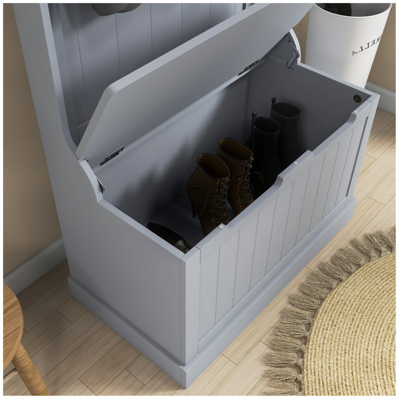 28" 3-In-1 Entryway Hall Tree With Storage Bench,Coat Rack With Four Hooks And Shoe Storage, Gray