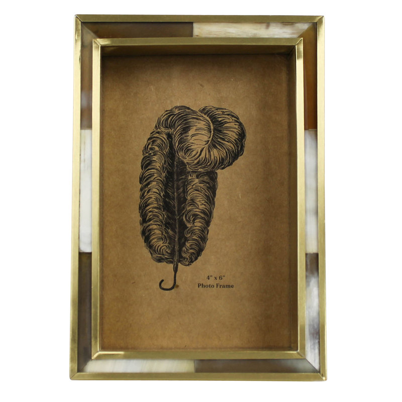 Cadre en corne blanche, bordure en laiton - 4 x 6