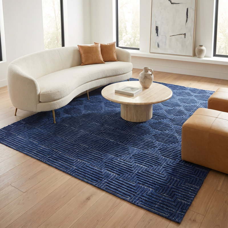 Manzoni Wool Geometric Area Rug, Navy, Rectangle 10' x 14'