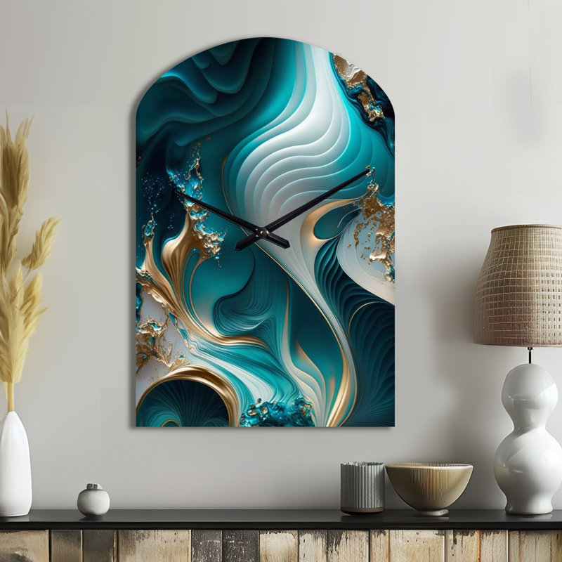 Abstract Geode Turquoise II - horloges murales asymétriques en métal et horloge murale, Grand