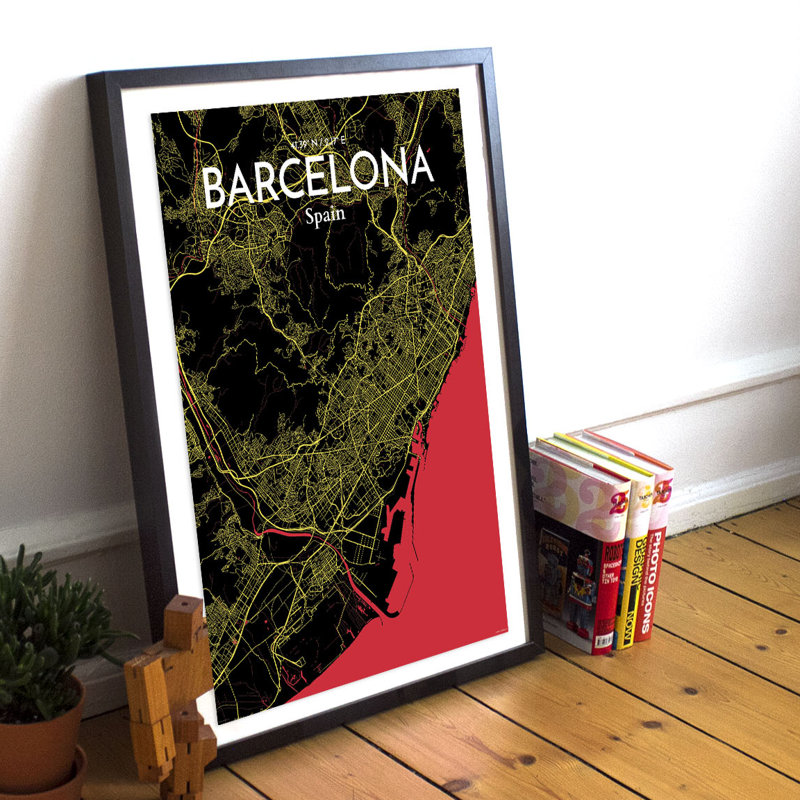 Barcelona City Map - No Frame Print, 91.4cm H x 61cm W x 0.13cm D