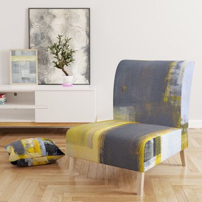 Fauteuil de chambre rembourré gris et jaune flou abstrait Mid-Century