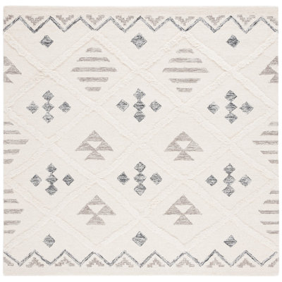 Azaruddin Hand Tufted Wool/Cotton Geometric Rug in Ivory/Black