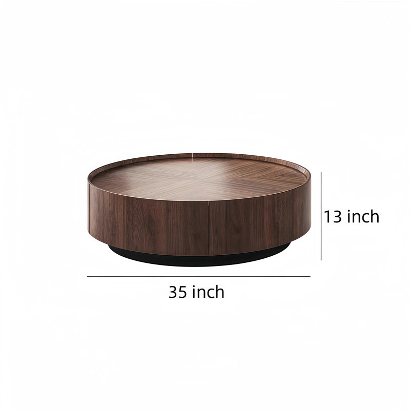 35“ Round Coffee Table With 2 Storage Drawers And Heavy Duty Base, 13" H x 35" L x 35" W , Dark Brown