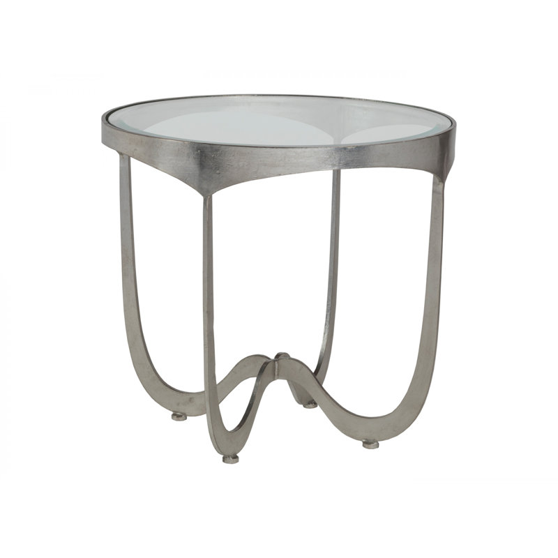 Table de bout ronde en métal Sophie, Feuille d'argent