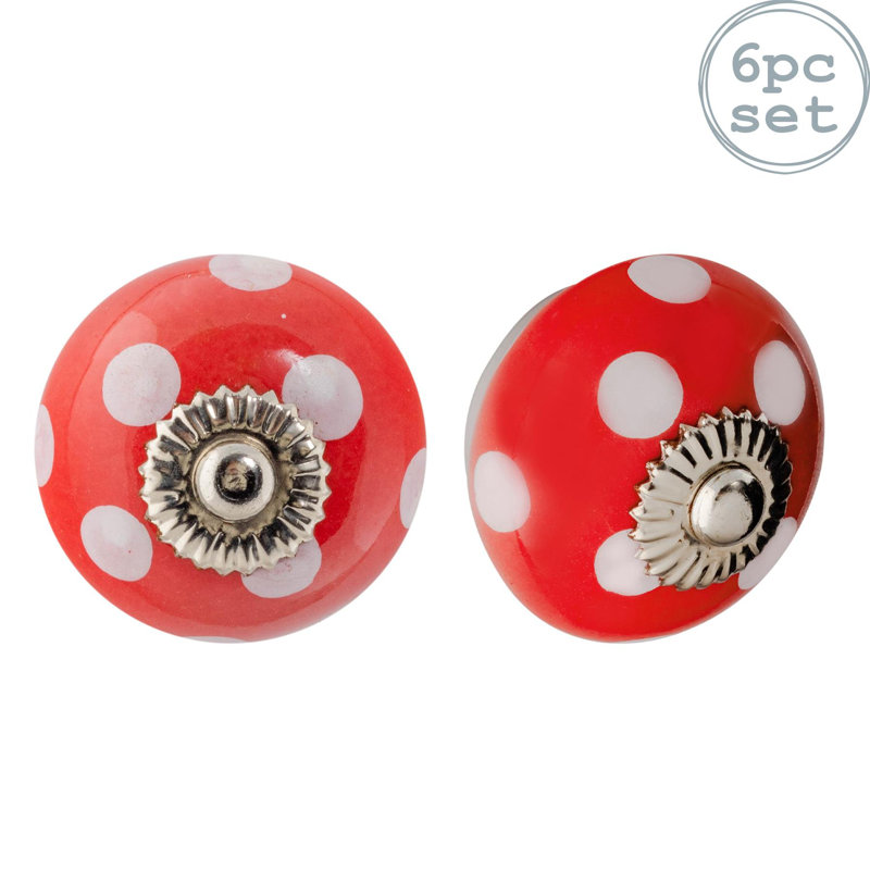 Nicola Spring - Round Ceramic Cabinet Knobs, Red/White