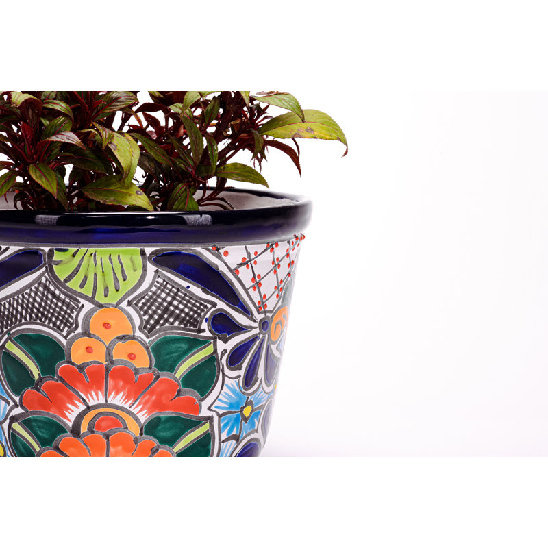 10" Multicolor Floral Talavera Ceramic Round Pot Planter