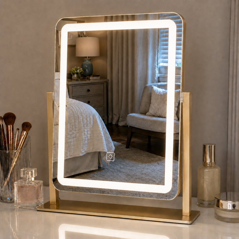 Rectangle LED Makeup Mirror, Vanity Mirror with Lights, Smart Touch Control, 3 Color Dimmable, Lighted Desk Mirror with 10X Magnification