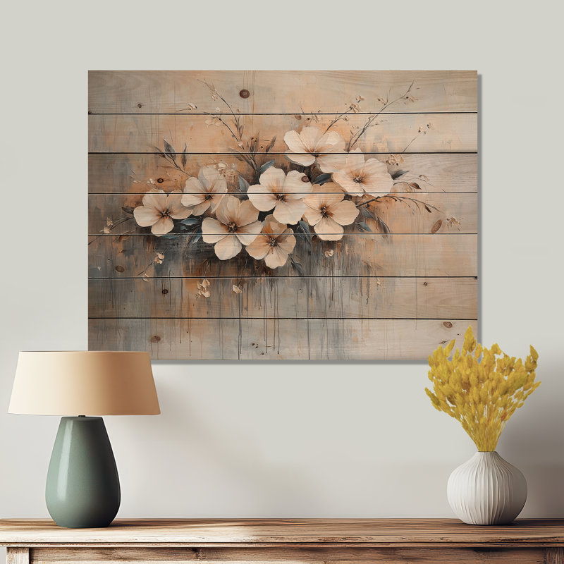 Or blanc Garden Blossom Violets II - impression de bois de violette - sur bois de pin naturel, H 10 po x l 20 po x P 0,78 po