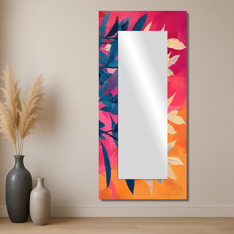 Jungle électrique en couleurs néon Pop Art I - miroir à plantes pour décoration murale - imprimé sur métal, 28 po x 60 po