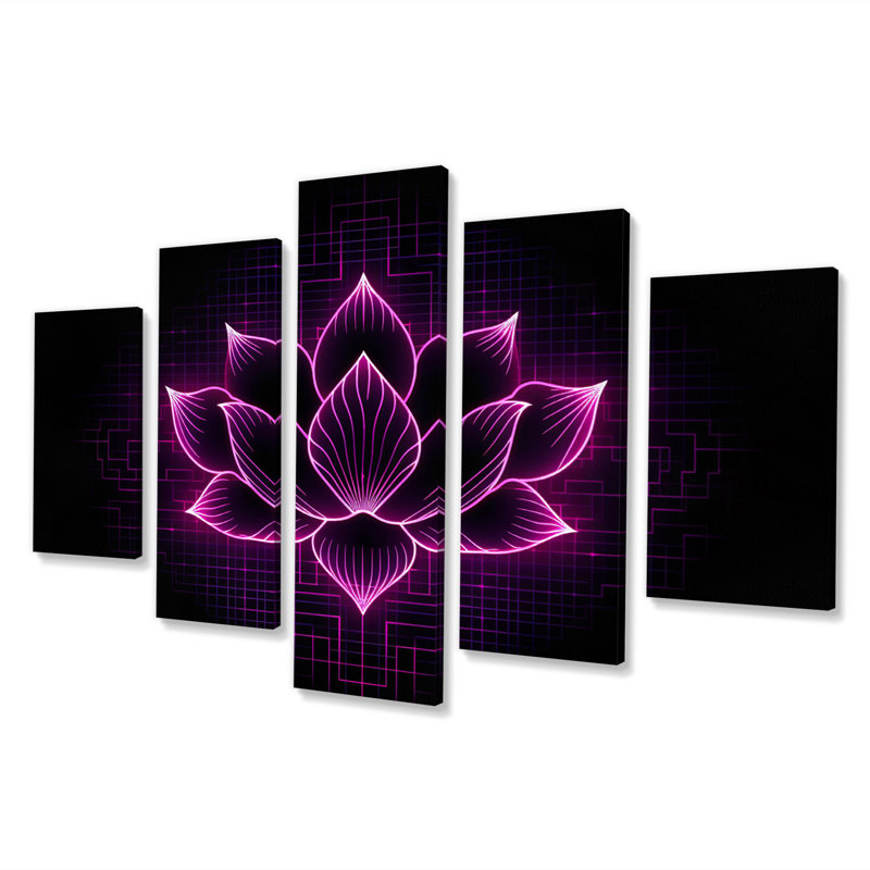 Lotus Magical Luminiscent Blossoming IV - Art mural sur toile Lotus - 5 panneaux