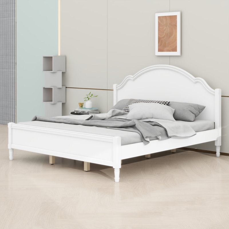 Lit plateforme en bois avec tête de lit Timeless Elegance, White