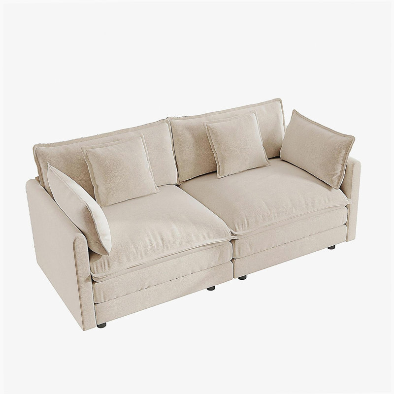 Canapé pour causeuse moderne en tissu pour salon, canapé rembourré à 2 places de grande taille avec 4 coussins, chenille café clair