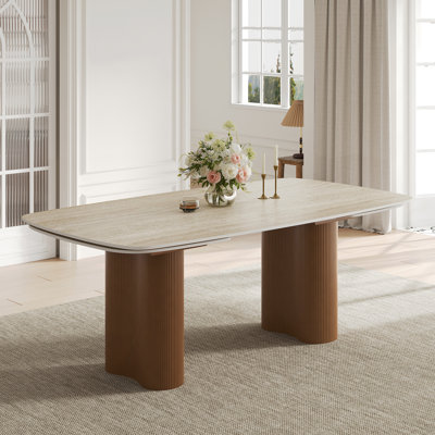 Table de salle à manger extensible en pierre frittée de 94,5 po, table de cuisine extensible à 8 places avec double colonne piédestal à colonne romaine cannelée